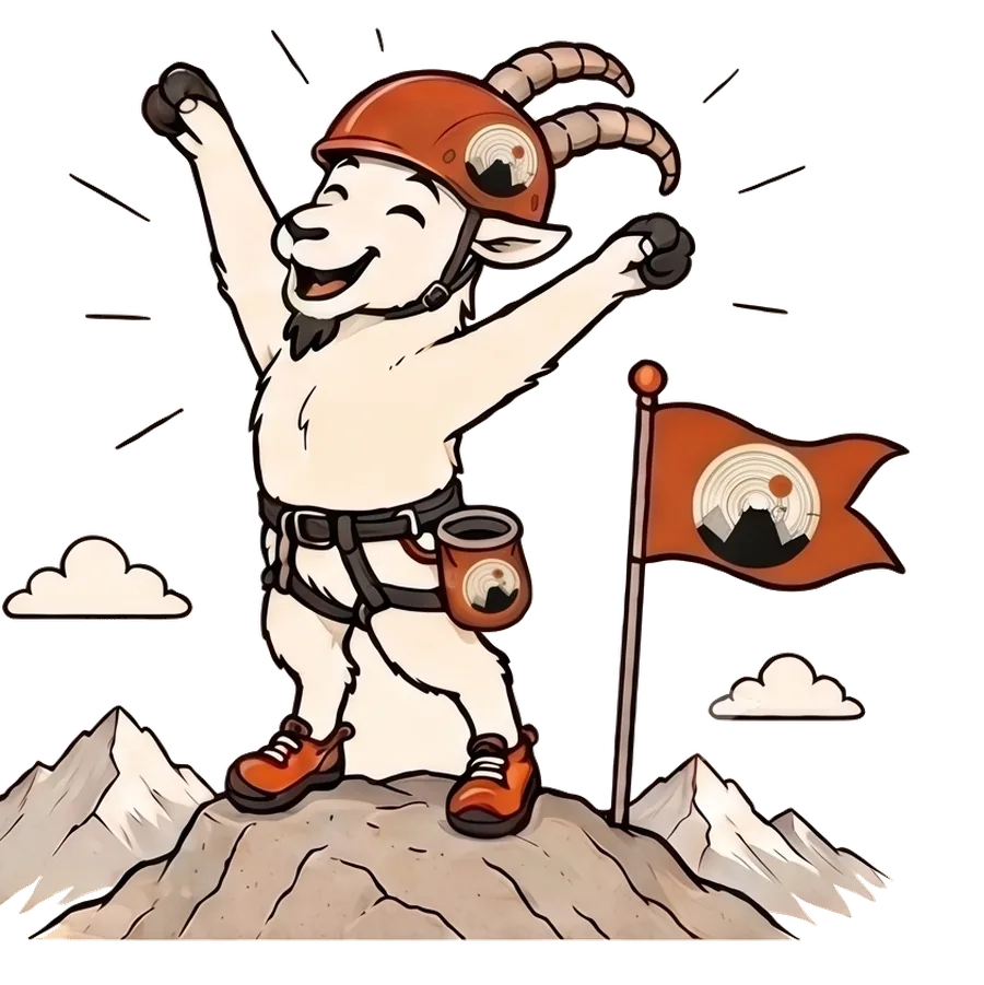 Cumbri, la mascota de Cumbre, celebrando arriba de una vía