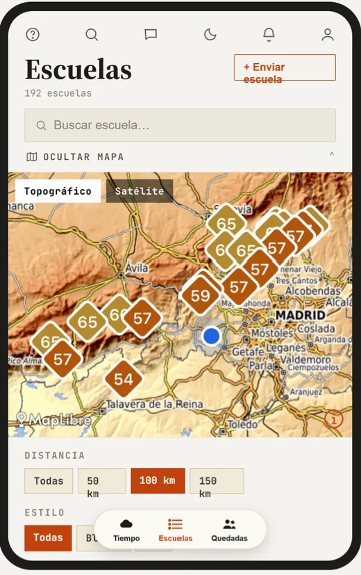 Lista de escuelas de Cumbre con mapa de puntuaciones